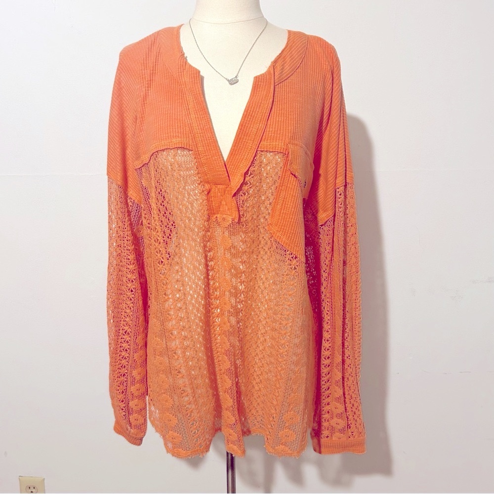 Daytrip Crochet Pieced Floral Orange Knit Top NEW - Picture 4 of 5